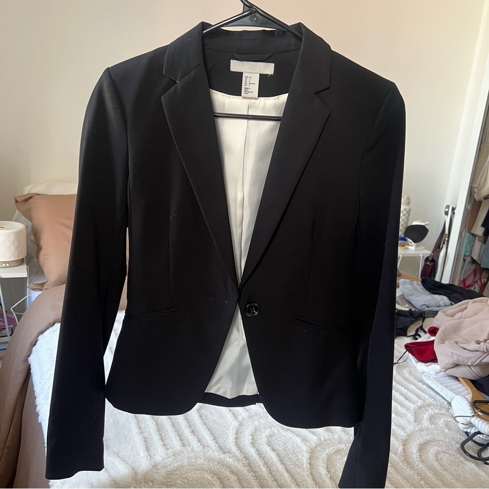 H&M Black Velvet Blazer Tailored Suit Jacket